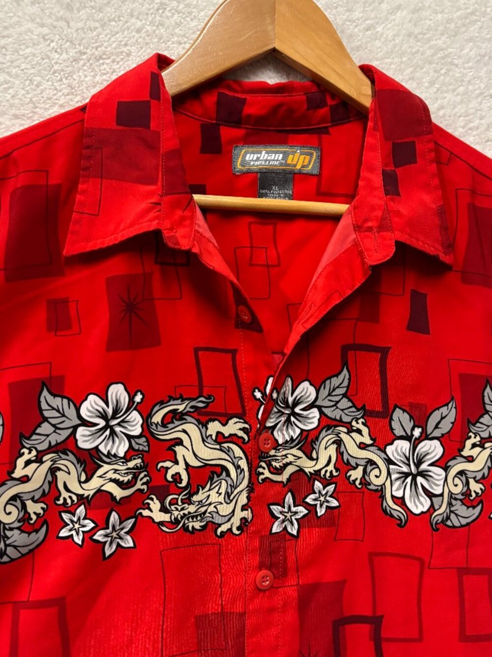 VTG Y2K Urban Pipeline Dragon Graphic Shirt XL Red Tribal Cyber Skate Surf Grung